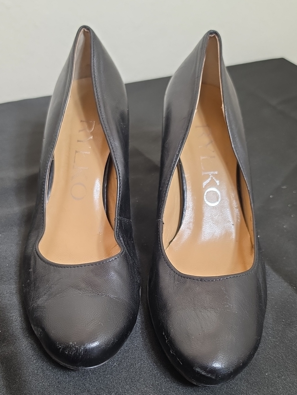 Black Leather Rounded-Toe Heels